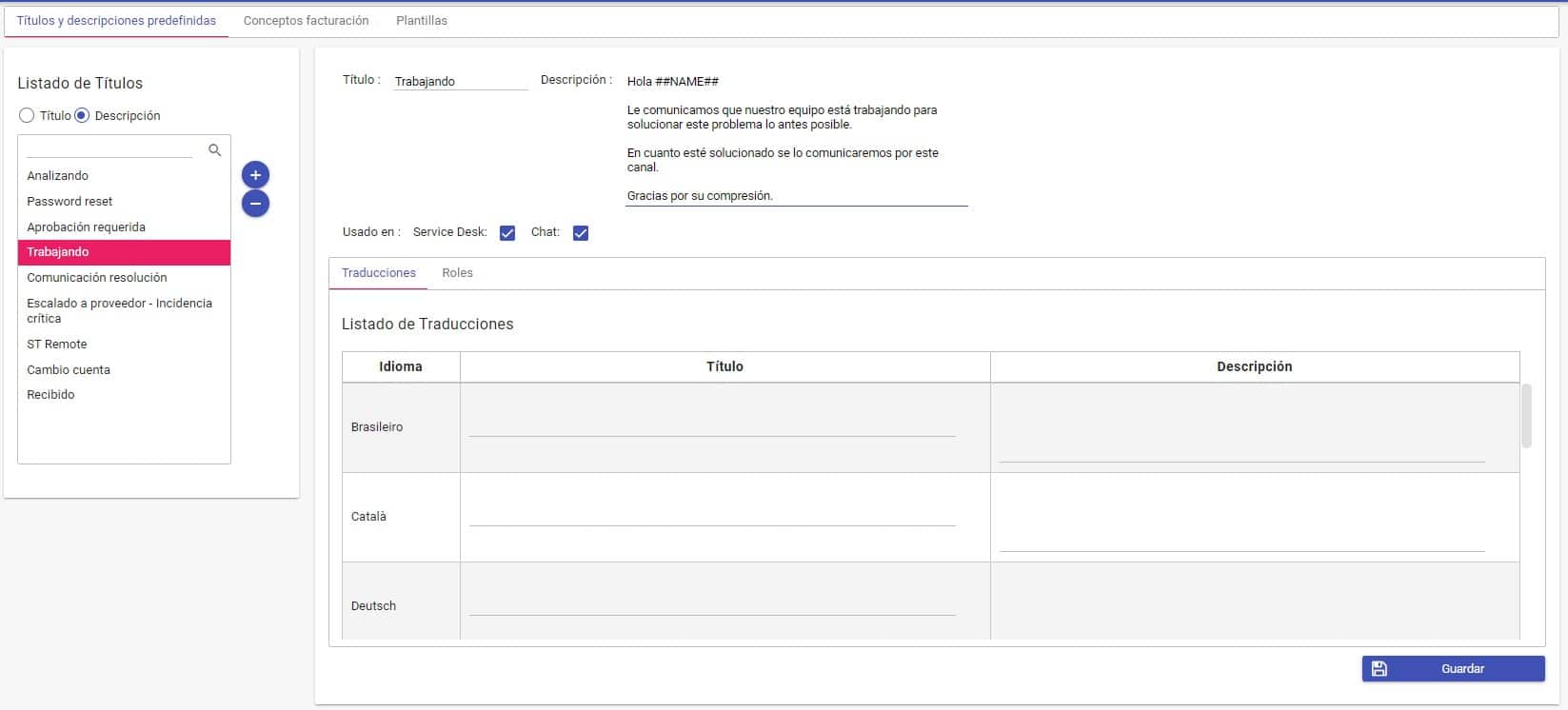 Descripciones en tickets Descripciones en tickets