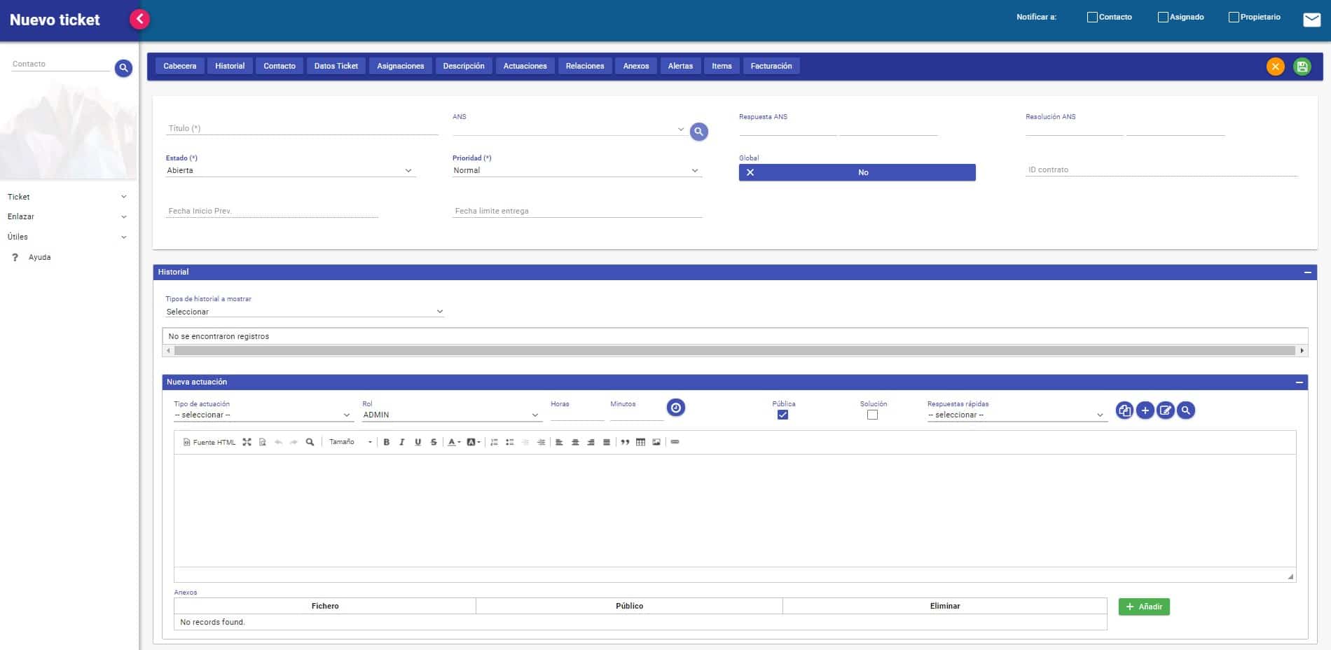 Nuevo ticket desde agente
