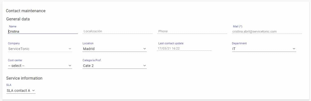 SLA Contact maintenance SLA Contact maintenance