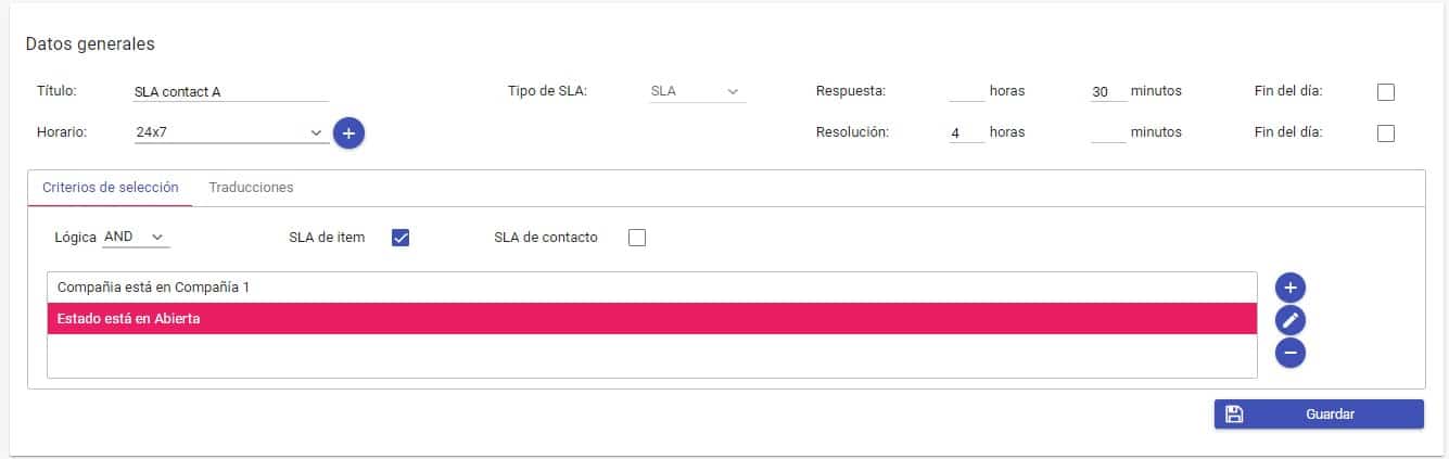 Configuración SLA Cliente Configuración SLA Cliente