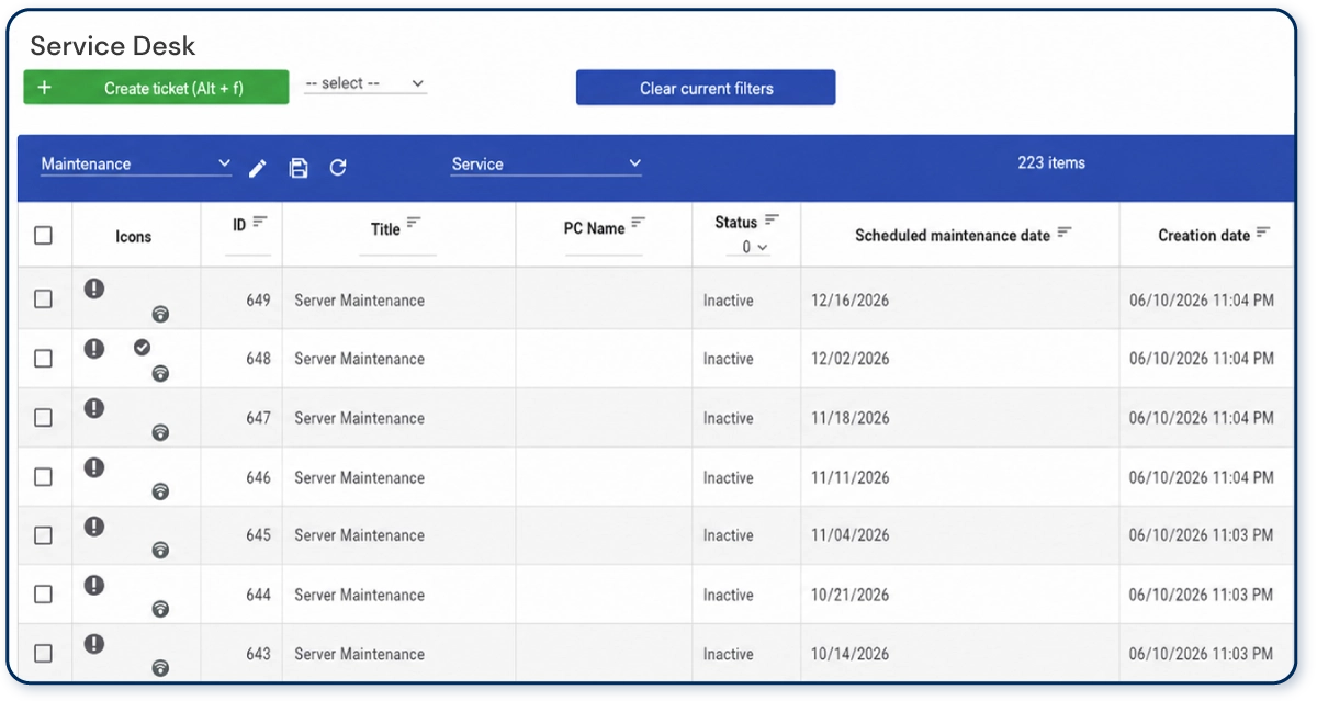 Maintenance Support Tickets