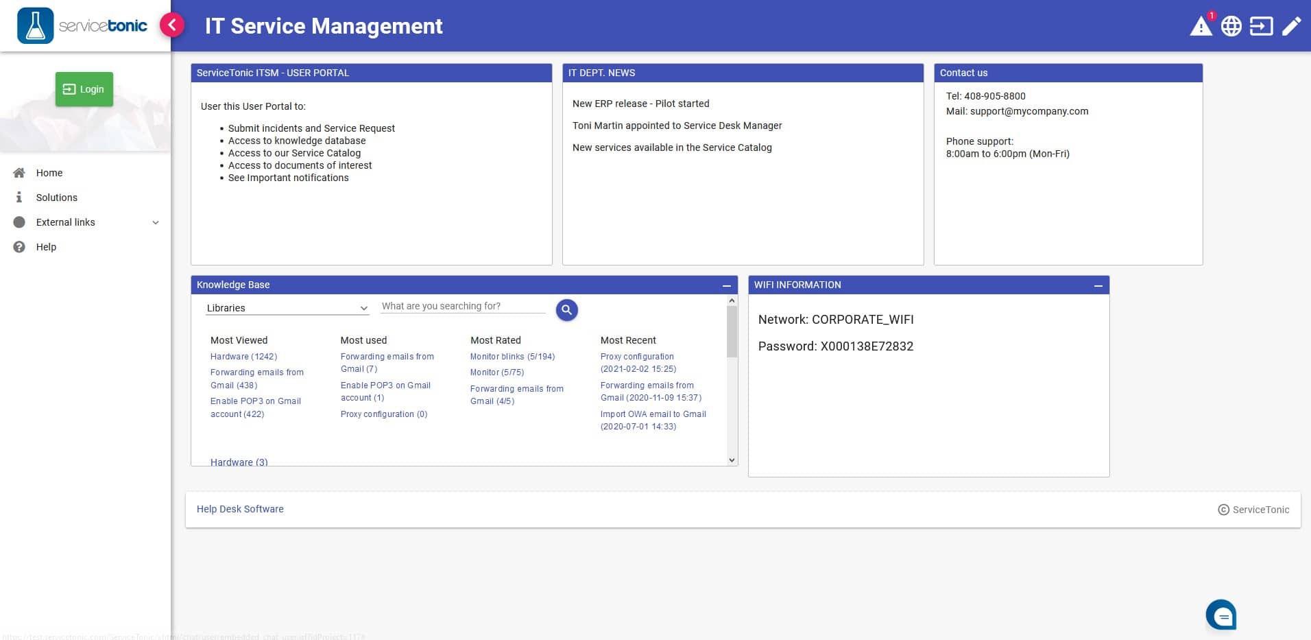 ServiceTonic User Portal