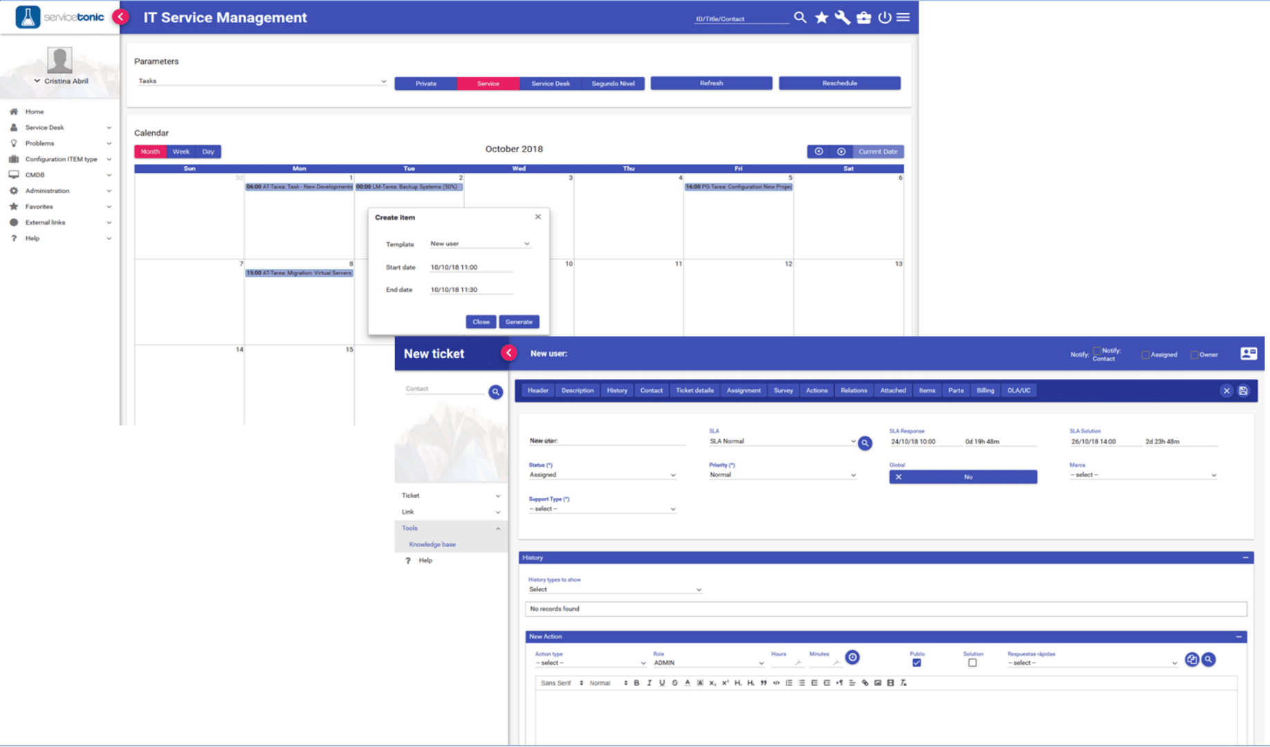 Vista de calendario en los tickets