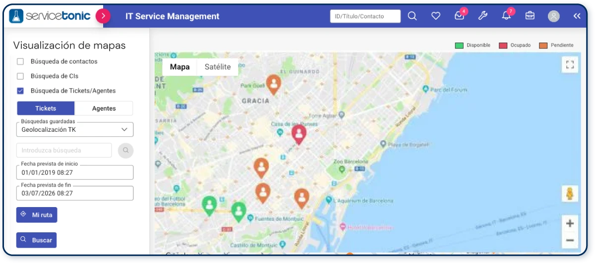 Localización de tickets y agentes en un help desk
