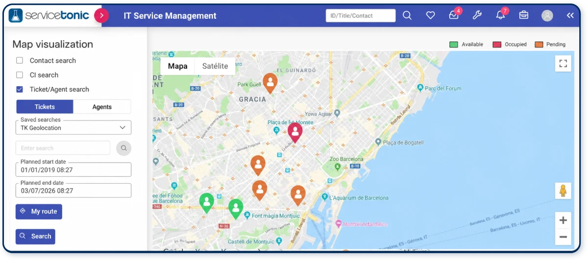 Locating tickets and agents in a helpdesk