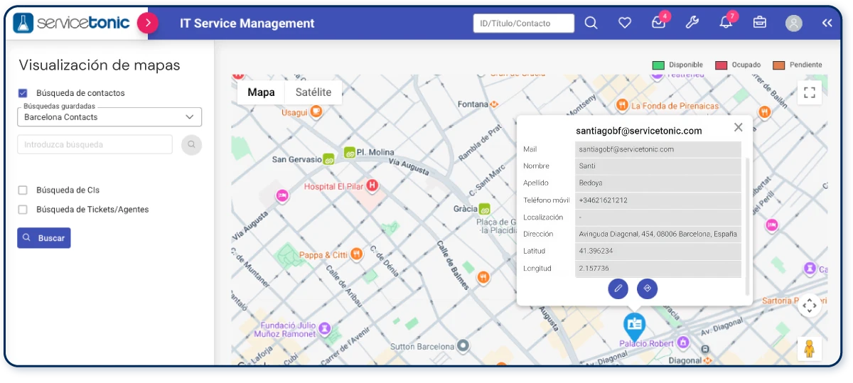 localización de contactos en un help desk