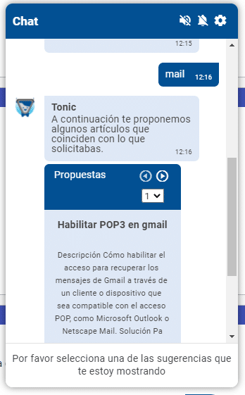 Respuestas del chatbot Tonic