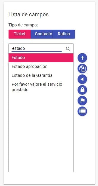 Lista de campos en tickets Lista de campos en tickets