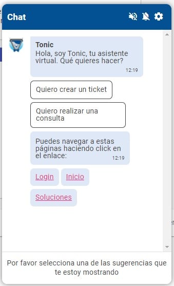 chatbot en el portal usuario