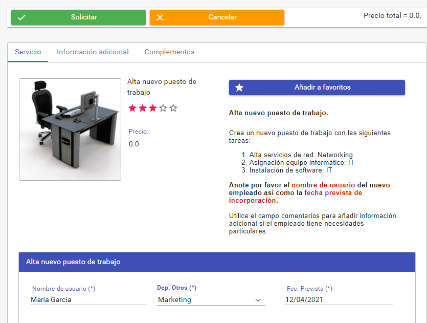petición solicitud de servicio