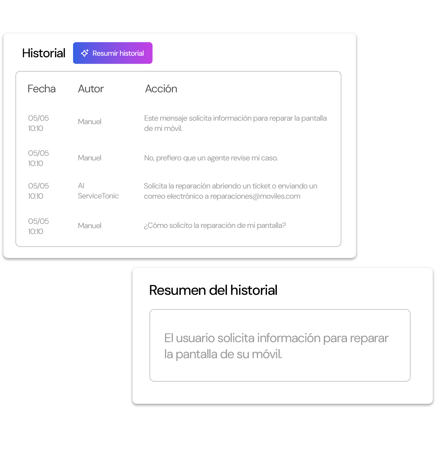 Resumir historial ticket con IA