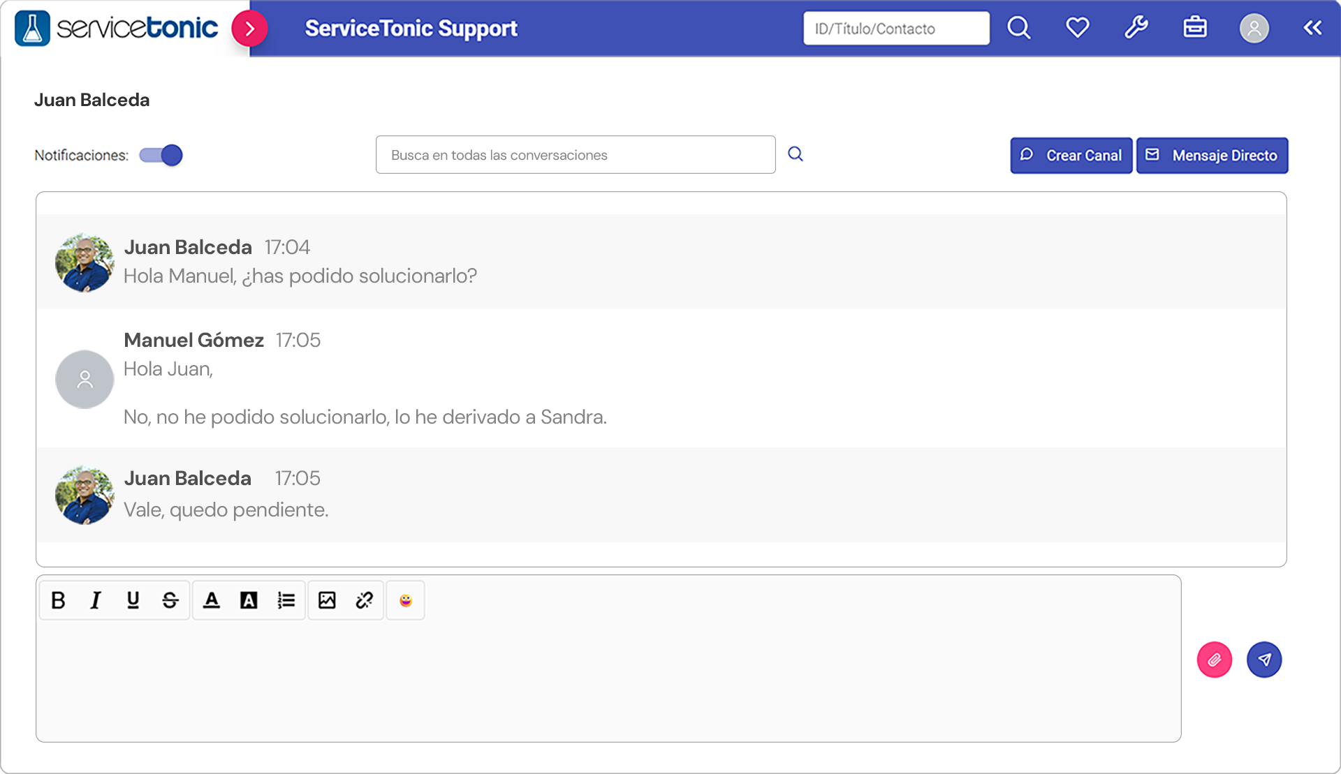 Mensajes directos en ForumTonic