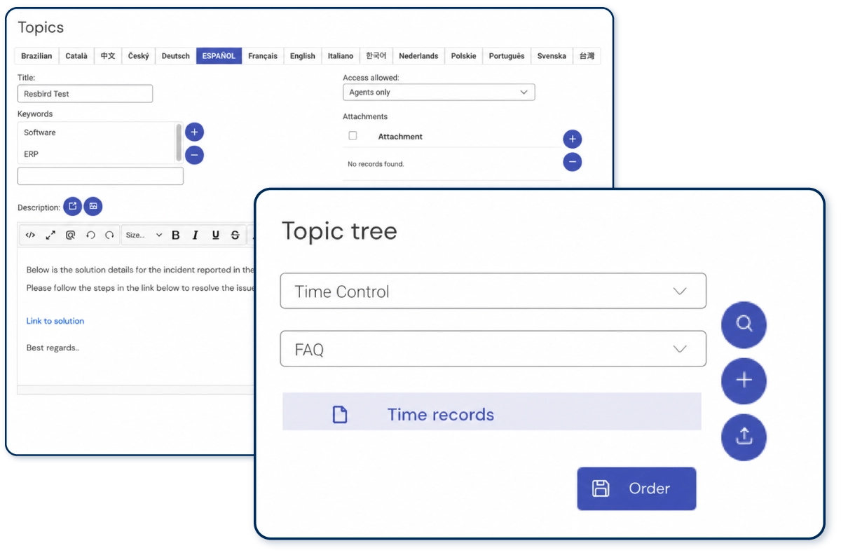 Topics list for a help desk